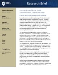 Complementary mental health interventions for disaster recovery: a review and critical appraisal of the literature