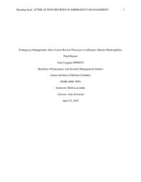 Emergency management after-action review processes to influence Ontario Municipalities final report
