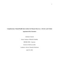 Complementary mental health interventions for disaster recovery: a review and critical appraisal of the literature