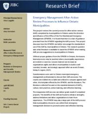 Emergency management after-action review processes to influence Ontario Municipalities