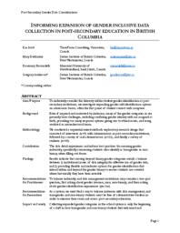 Informing expansion of gender inclusive data collection in post-secondary education in British Columbia